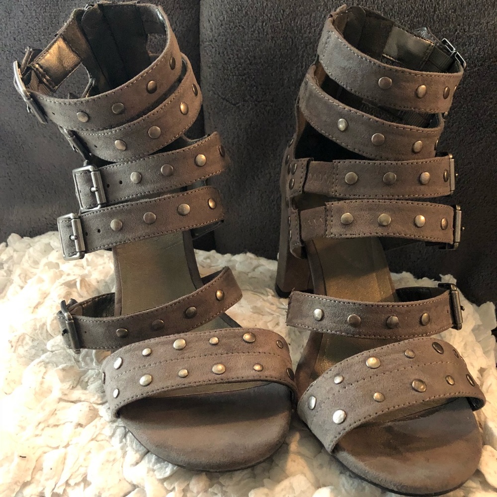 Studded Strappy High Heel Sandals - Taupe